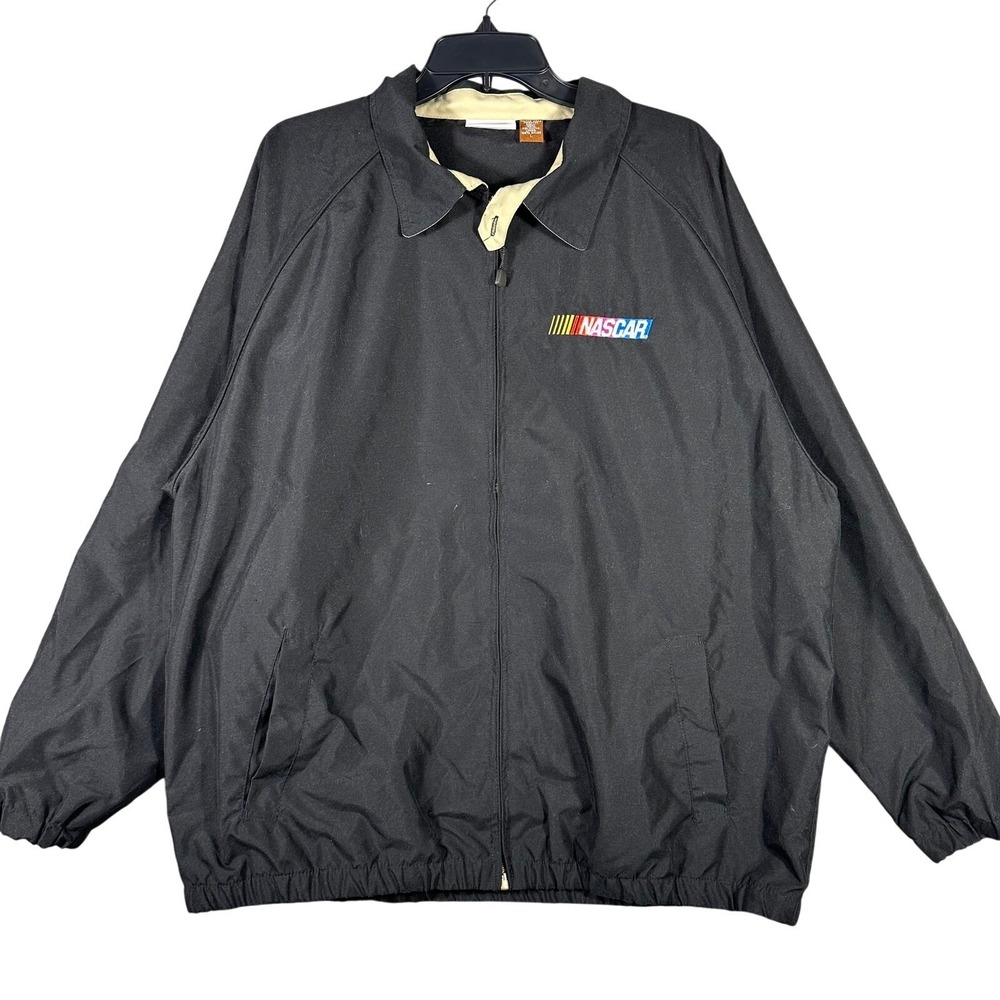 VINTAGE NASCAR Racing Jacket Men Large Black Full Zip Embroidered Logo Nylon
